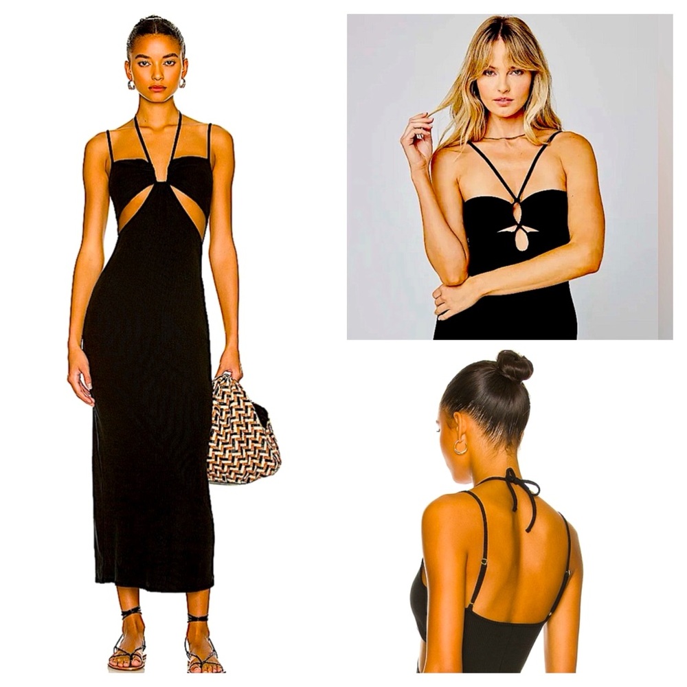 LSPACE ELLERY DRESS BLACK 
MIDI/MAXI ADJUSTABLE STRAPS SIZE SMALL BACK LEG SLIT